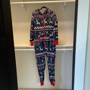 Men's Blue and Red Hooded Onesie